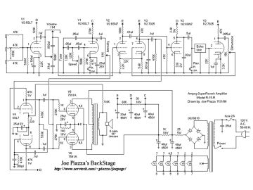 Ampeg R15R Super Reverb schematic circuit diagram